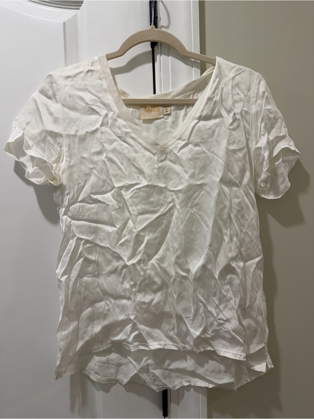 Nation Cream V-Neck Short Sleeve Tee - Classic Everyday Top